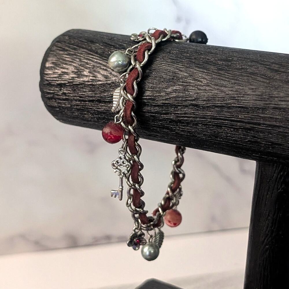 Silver Tone & Red Charm Bracelet